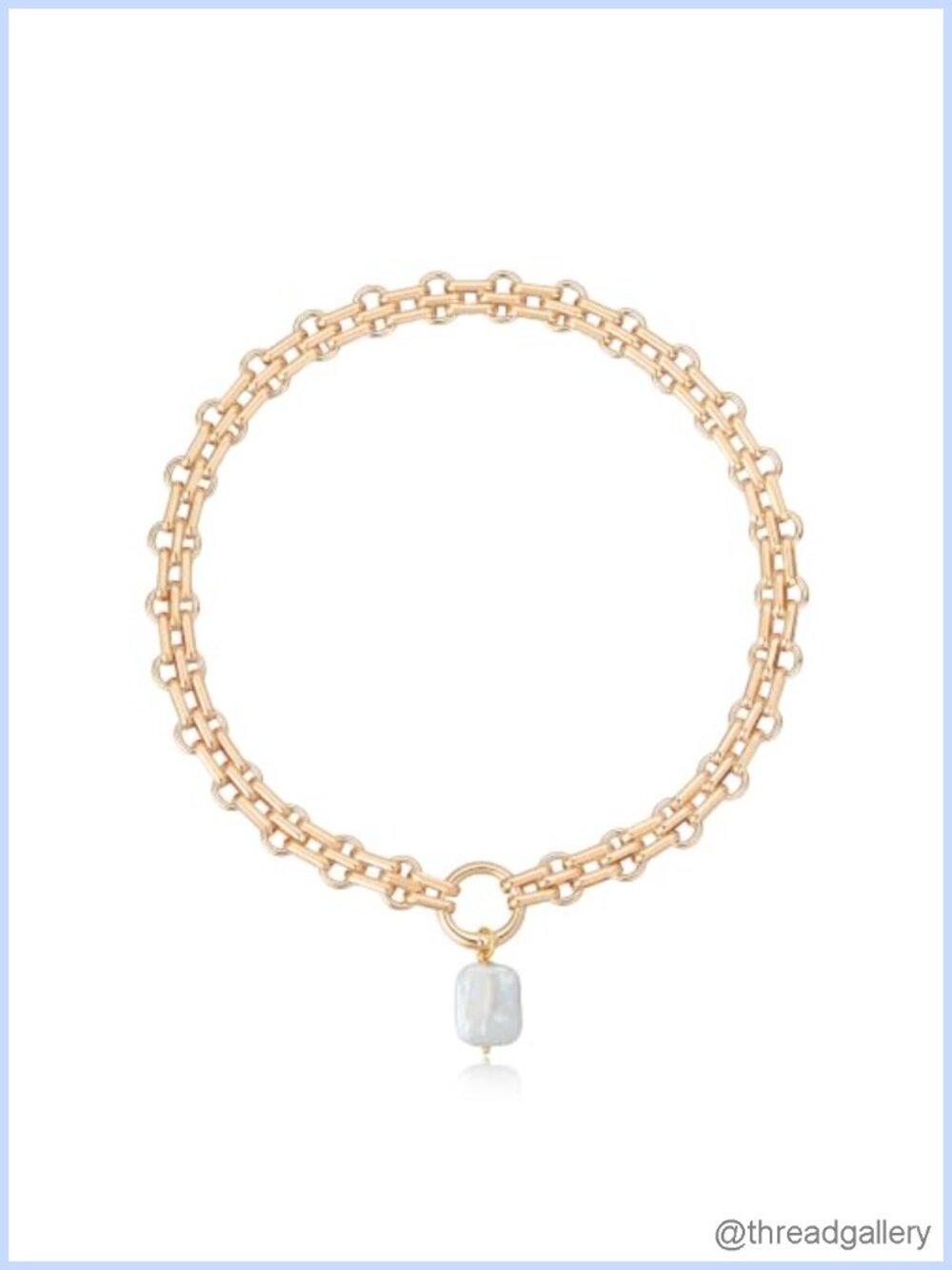 Chunky Gold Tone Multi-Link Chain Necklace with Baroque Pearl Pendant Toggle